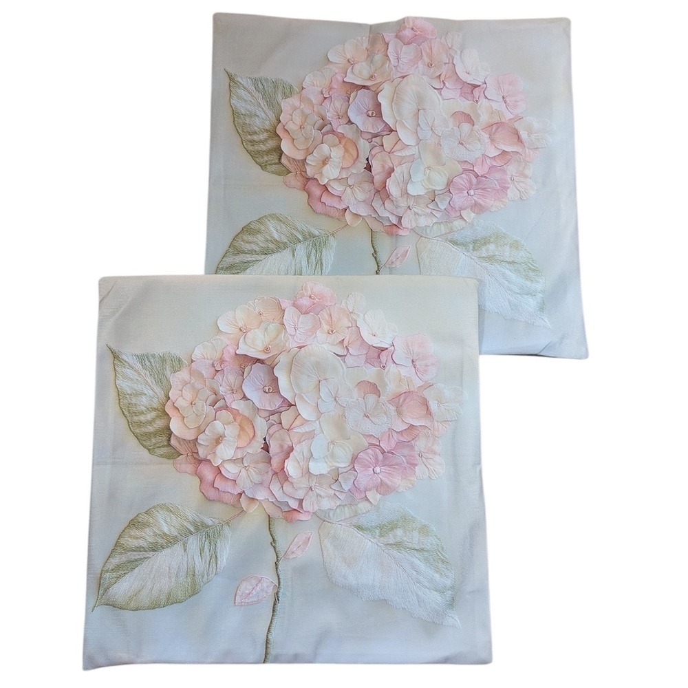 Set of Two Light Pink & Blue Floral Pillow Covers Size 17.5 x 18”